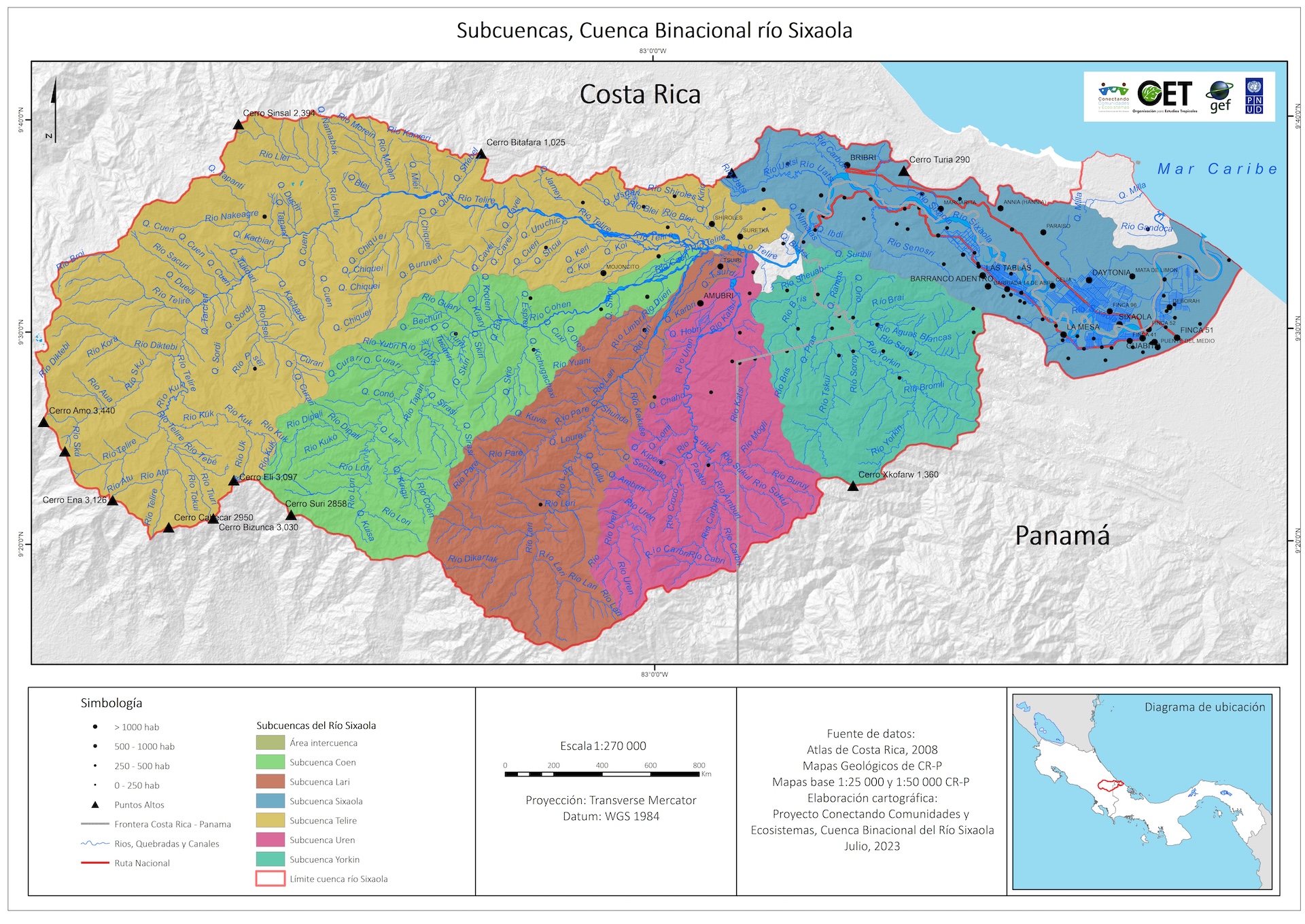 Mapa de subcuencas del Sixaola